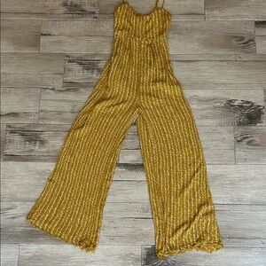 Urban Outfitters Mustard Yellow Printed Wide Leg Jumpsuit Boho XS